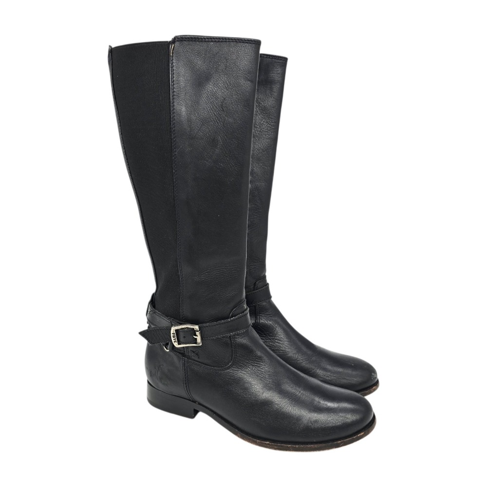 Frye Boots Women's Size 8.5 B Melissa Gore Tall Black Leather Riding Zip Buckle